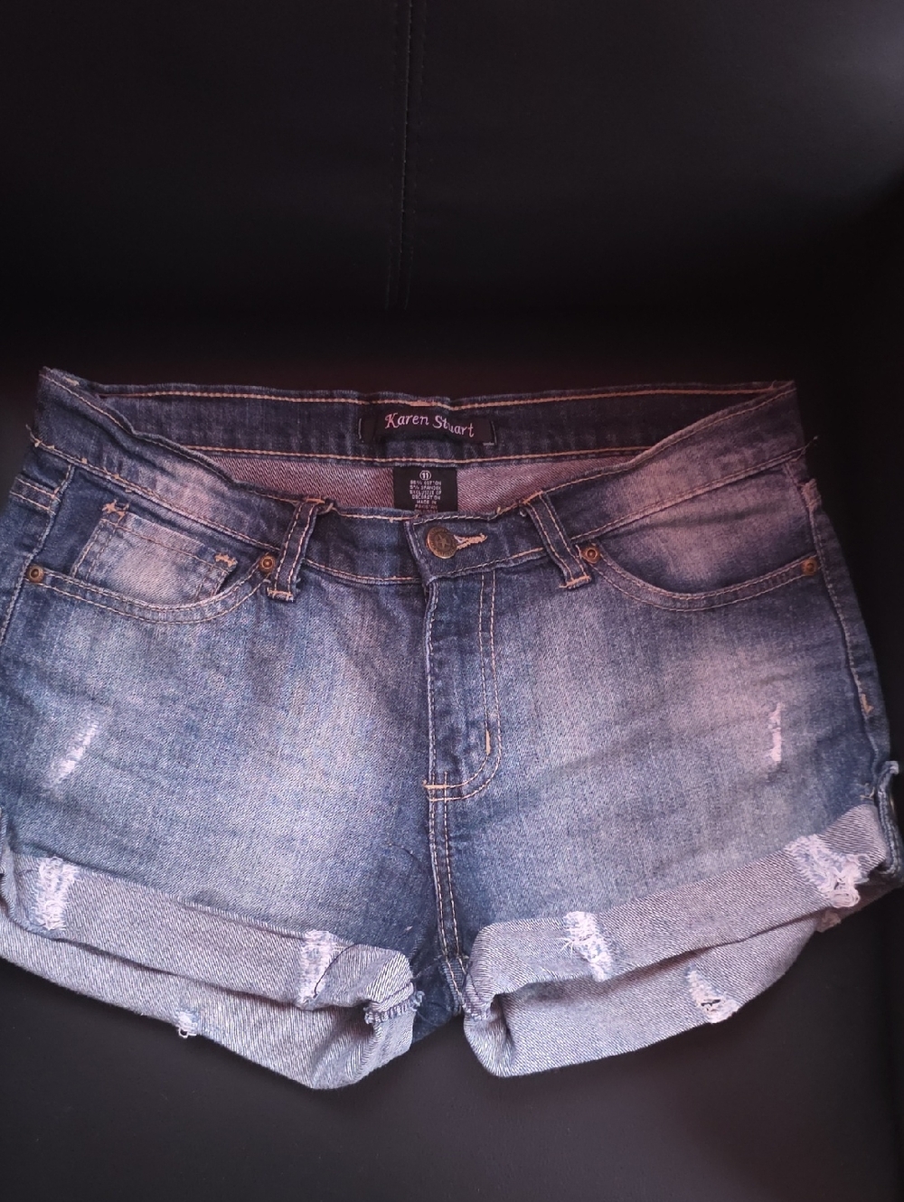 Karen Stuart Faded Blue Distressed Denim Shorts